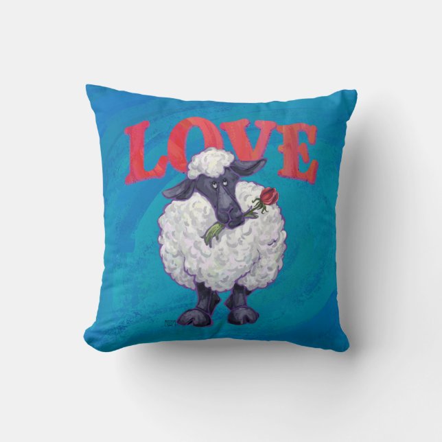 Love EWE Heads and Tails Sheep Blue Cushion (Front)
