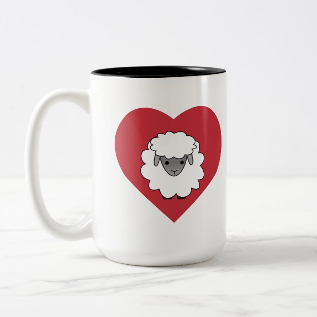 Love Ewe Sheep with a Heart Background Two-Tone Coffee Mug (Left)