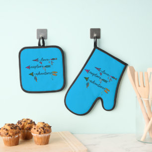 Love Explore Adventure Arrow Tribal Boho Design Oven Mitt & Pot Holder Set