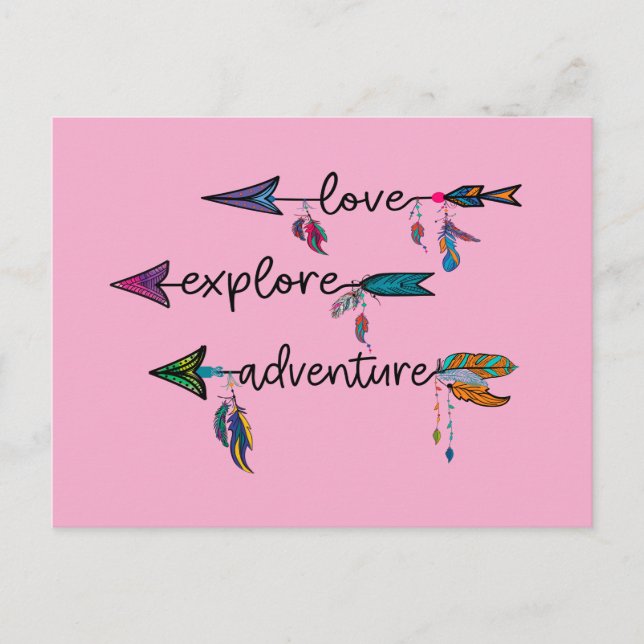 Love Explore Adventure Arrow Tribal Boho Design Postcard (Front)