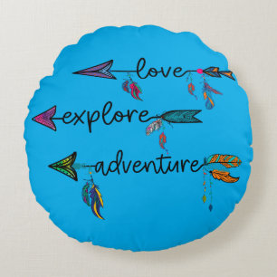 Love Explore Adventure Arrow Tribal Boho Design Round Cushion
