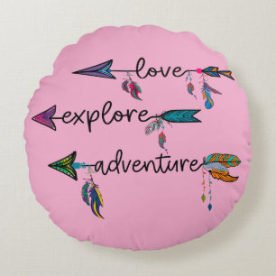 Love Explore Adventure Arrow Tribal Boho Design Round Cushion