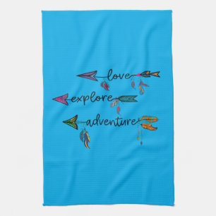 Love Explore Adventure Arrow Tribal Boho Design Tea Towel