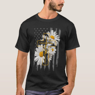 Love Faith Daisy Flowers Cross Flag Christian For T-Shirt