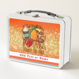 Love Fall Autumn Customise Text and Colour Metal Lunch Box