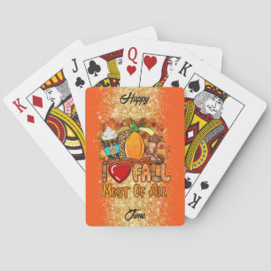 Love Fall Autumn Customise Text and Colour Playing Cards