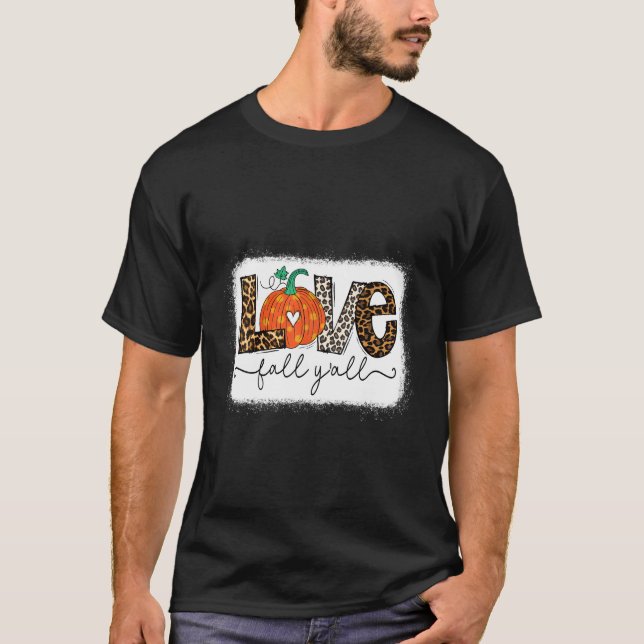 Love Fall Y'All Autumn Season Leopard Print Pumpki T-Shirt (Front)