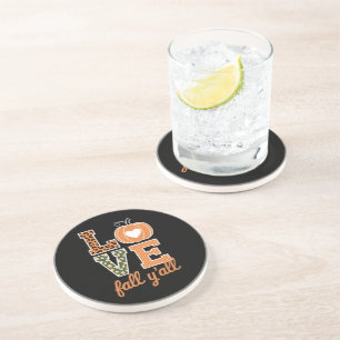Love Fall Y'All Leopard Print Fall Thanksgiving  Coaster