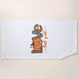 LOVE Fall Y'all Leopard Print Pumpkin Trendy Aut Beach Towel