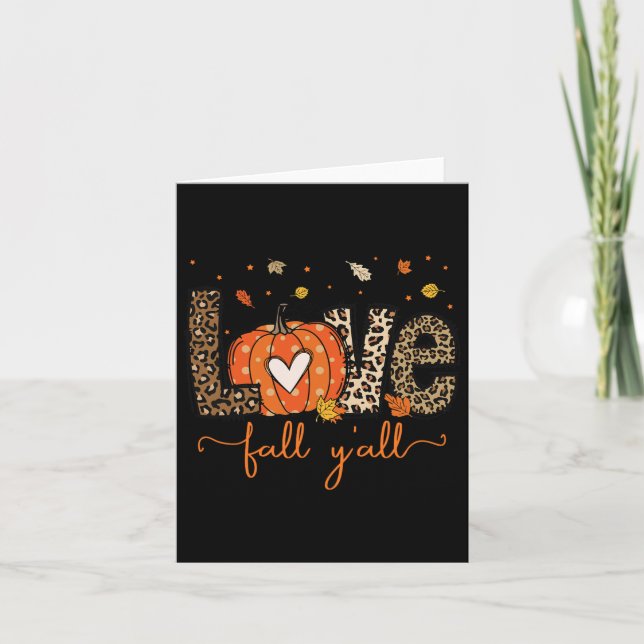 Love Fall Y'all Leopard Pumpkin Halloween Thanksgi Card (Front)