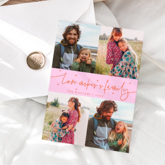 Love Family Orange Pink Valentines Day Photo Holiday Card (Creator Uploaded)