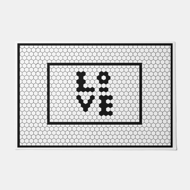 Love Farmhouse Black and White Tile Design Doormat (Front)