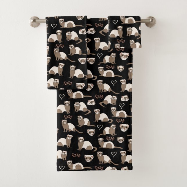 Love Ferrets - Black Bath Towel Set (Insitu)