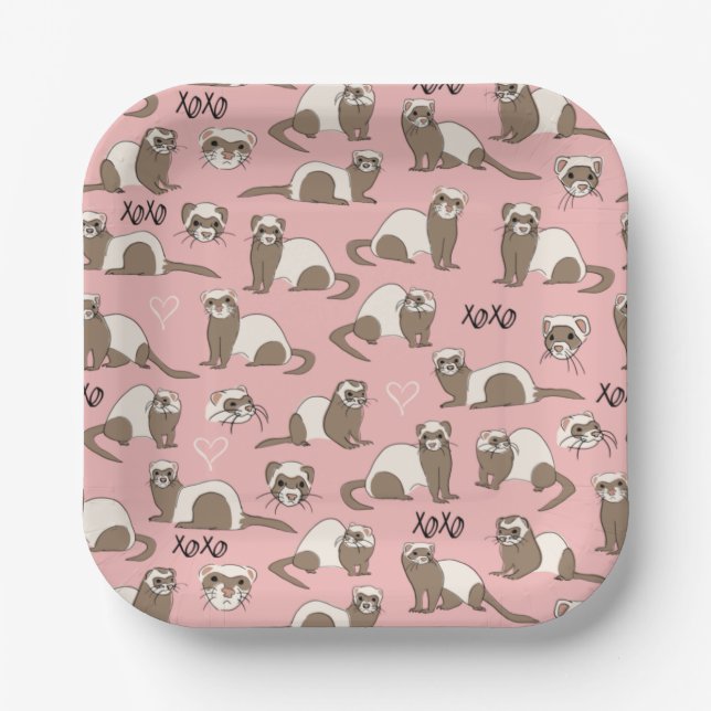 Love Ferrets - Pink Paper Plates (Front)