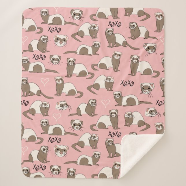 Love Ferrets - Pink Sherpa Blanket (Front)