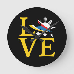 Love - Filipino Flag Typography Art Round Clock