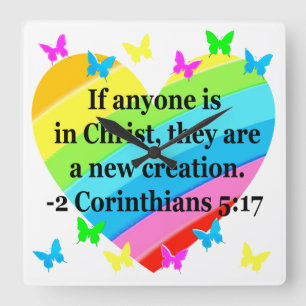LOVE FILLED 2 CORINTHIANS 5:17 VERSE SQUARE WALL CLOCK