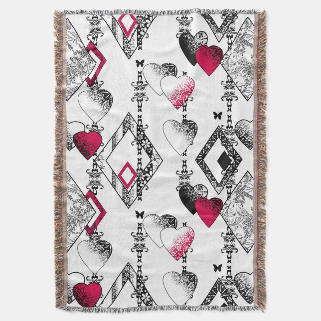 Love, fishnet, patchwork throw blanket (Front Vertical)