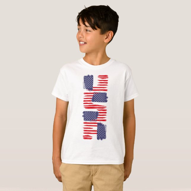 LOVE FLAG USA/EEUU TEXT BRUSH STROKE BY MASANSER P T-Shirt (Front Full)