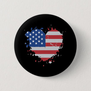 Love Flag Usa Heart 4th Of July American Proud Gir 6 Cm Round Badge