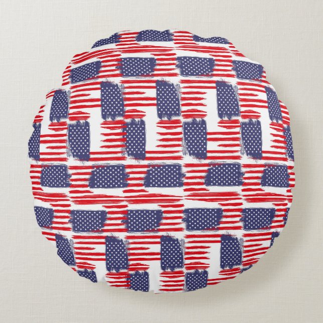 LOVE FLAG USA/USA TEXT BRUSH STROKE BY MASANSER P ROUND CUSHION (Front)