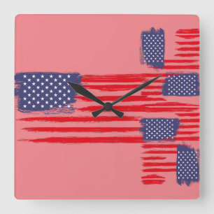 LOVE FLAG USA/USA TEXT BRUSH STROKE BY MASANSER P SQUARE WALL CLOCK