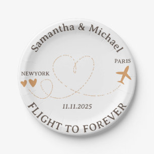 Love Flight Plane Travelling Wedding Paper Plate