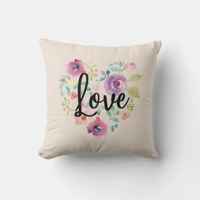 Love Floral Heart Throw Pillow (Front)