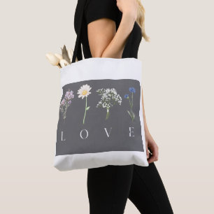 LOVE Floral – Romantic Botanical Print Tote Bag