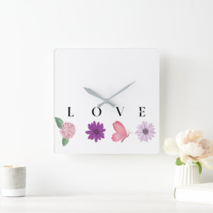 Love Floral Romantic Valentine’s Gift, Home Décor Square Wall Clock