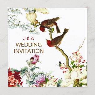 Love Flourishing Birds & Flowers Wedding Invites ©