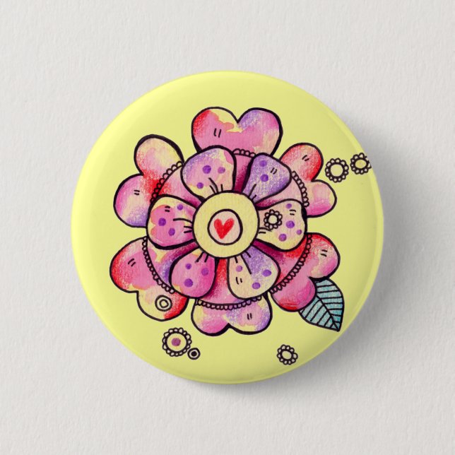 Love Flower 6 Cm Round Badge (Front)