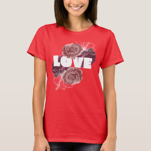 Love flower women deep red color T-shirt