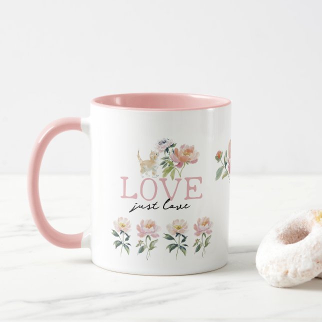Love, Flowers and Kitten Beautiful Mug (With Donut)