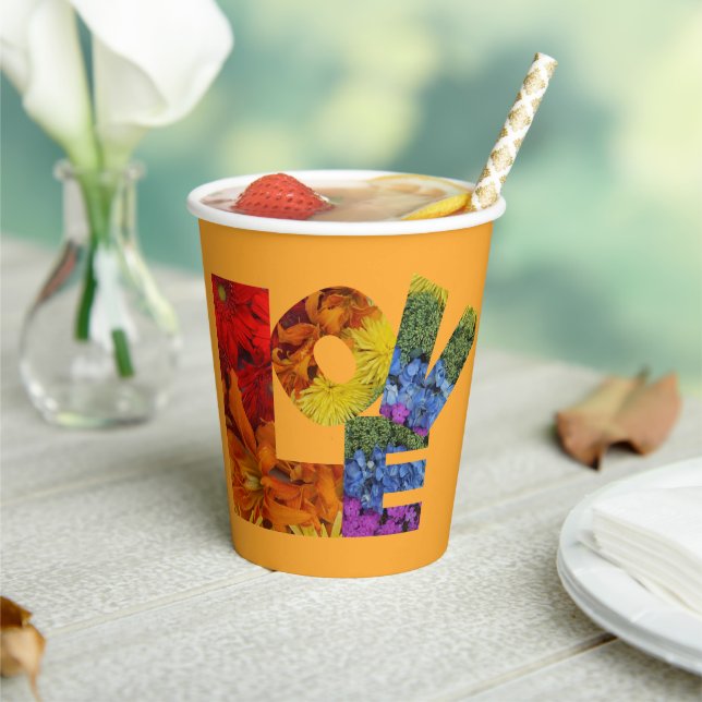 Love Flowers Collection Orange Background Paper Cups (Insitu)