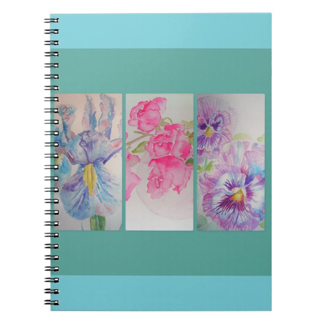 Love Flowers Floral Watercolor Turquoise Notebook (Front)