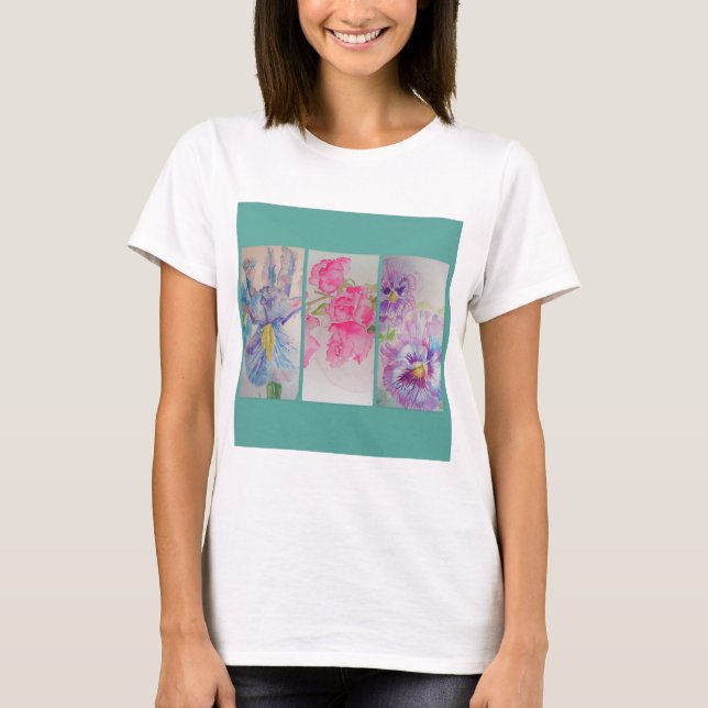 Love Flowers Floral Watercolor Turquoise T Shirt (Front)
