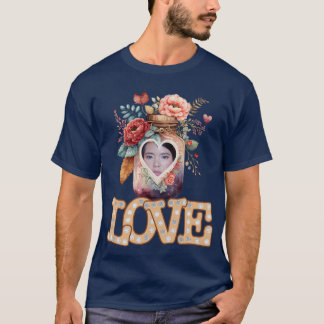 Love-Flowery Heart Jar-Heart Shape Custom Photo T-Shirt