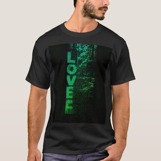 LOVE Forest Fade – Vertical Green Typography  T-Shirt (Front)
