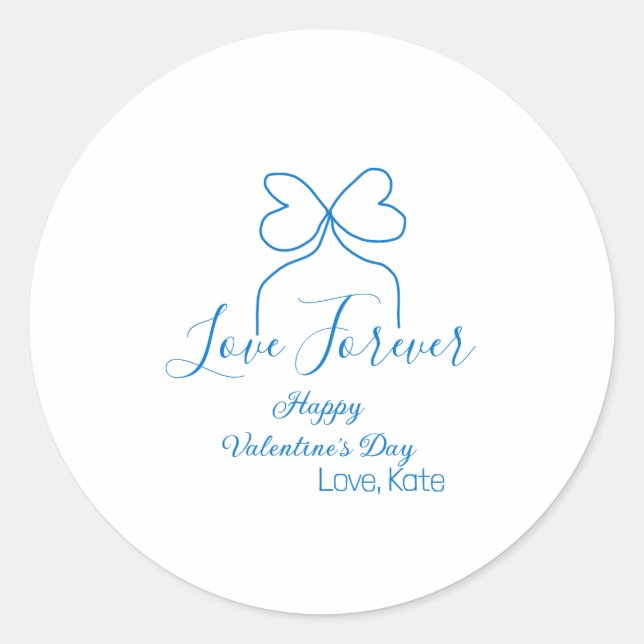 Love Forever blue bow happy Valentine's day name d Classic Round Sticker (Front)