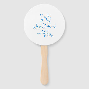 Love Forever blue bow happy Valentine's day name d Hand Fan