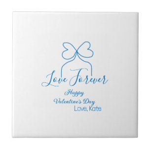 Love Forever blue bow happy Valentine's day name d Tile