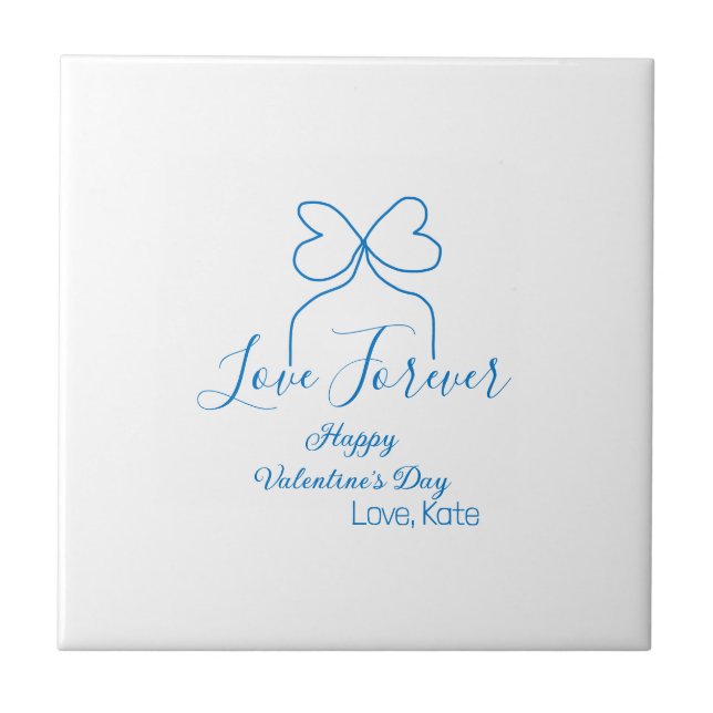 Love Forever blue bow happy Valentine's day name d Tile (Front)