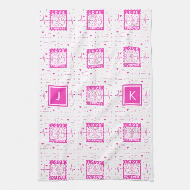 Love forever Customize it with your initials Tea Towel (Vertical)