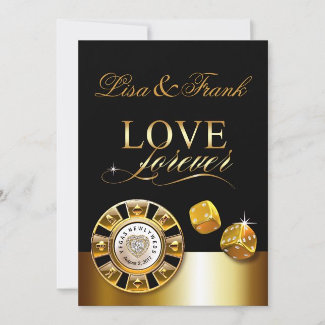 Love Forever Las Vegas Wedding | gold black Invitation (Front)