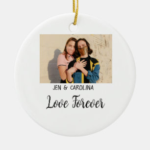 Love Forever LGbtq couple pride add photo name sim Ceramic Tree Decoration