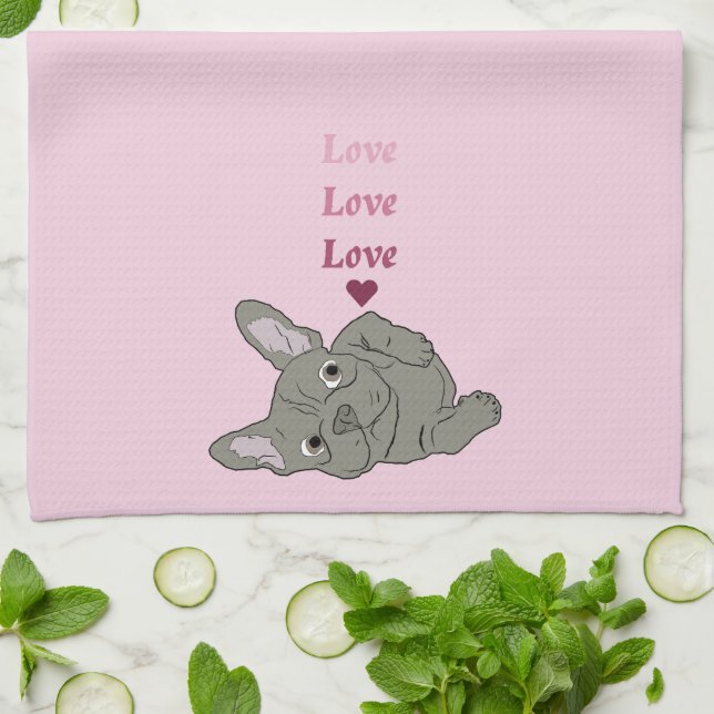 Love French Bulldog Tea Towel (Folded)