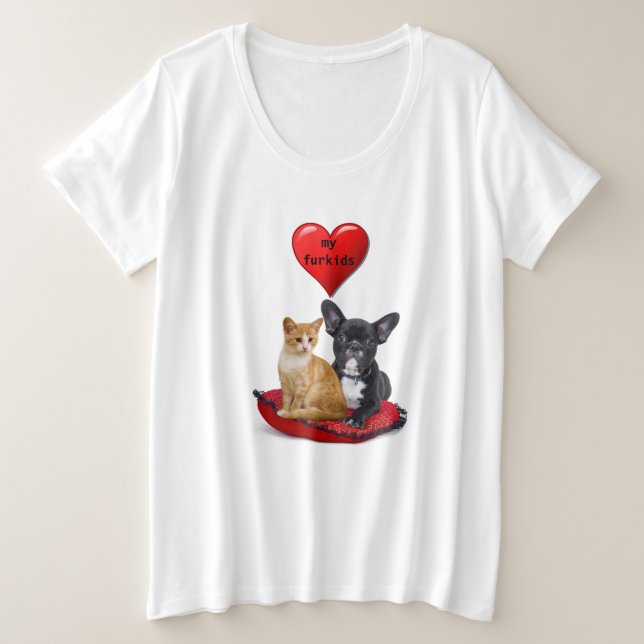 Love French Bulldogs and Cat Women's   Plus Size T-Shirt (Design Front)