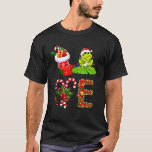 Love Frog Christmas Lights Santa Hat Christmas T-Shirt