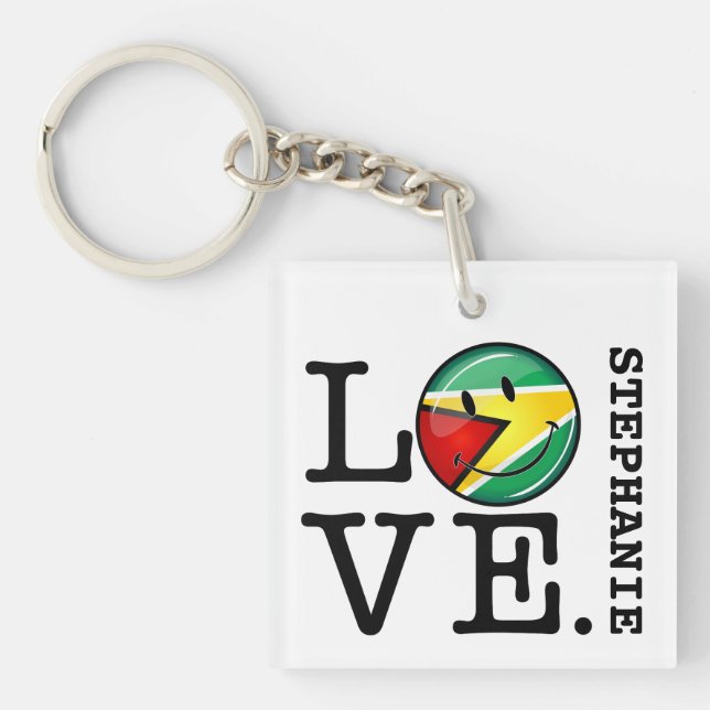 Love From Guyana Smiling Guyanese Flag Key Ring (Front)